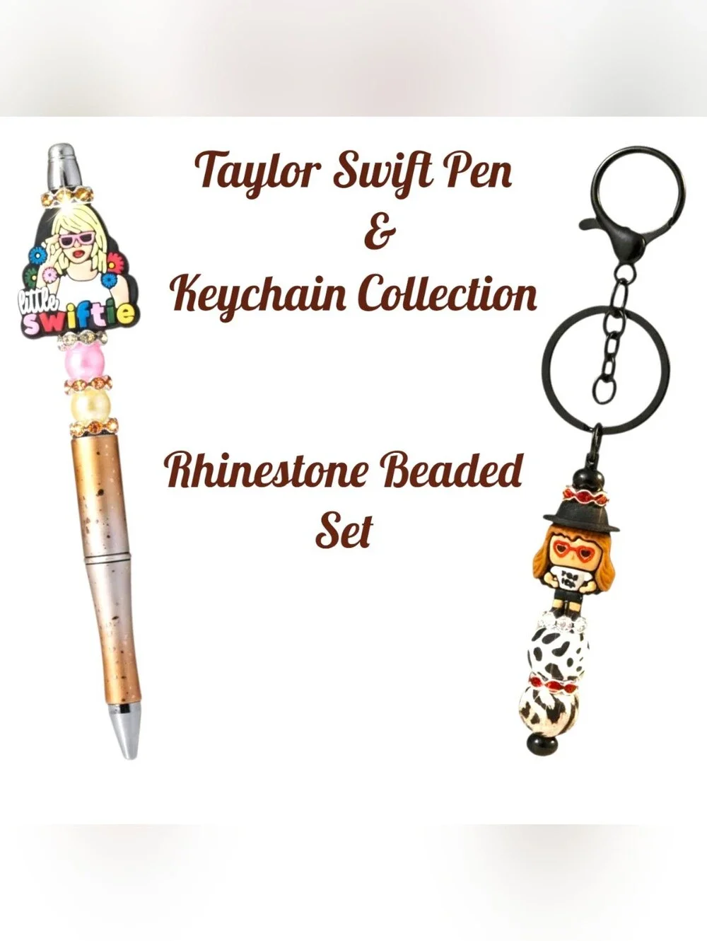 2pc Taylor Swift Sparkly Beaded Rhinestone Pen & Keyxhain Set- Gift Box Included - Picture 12 of 13